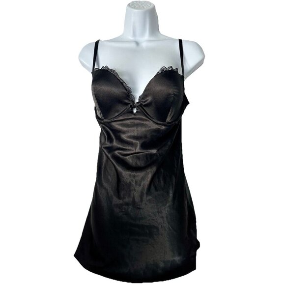 Victorias Secret Lingerie Womens 36C Black Silky Underwire Slip Chemise Babydoll - Picture 5 of 5